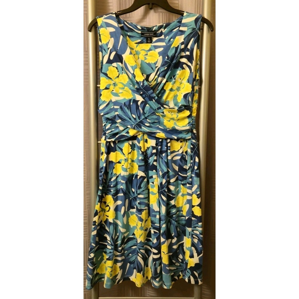 Lands End Sleeveless Dress Womens Size Small S (6-8) Floral Blue Green Yellow